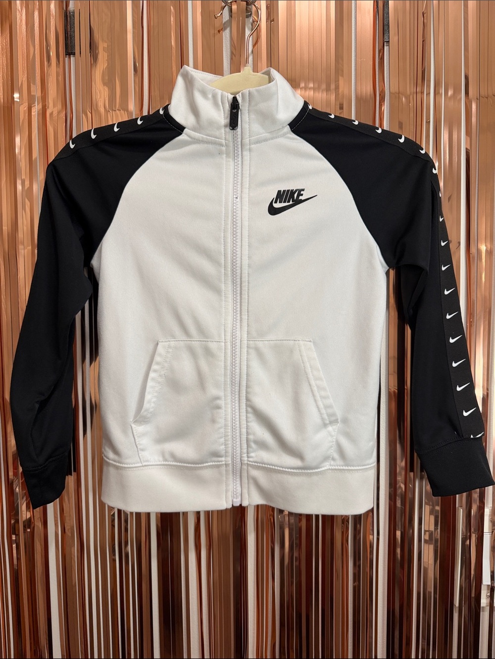 Nike White and Black Kids Full-Zip Track Jacket with Swoosh Detail